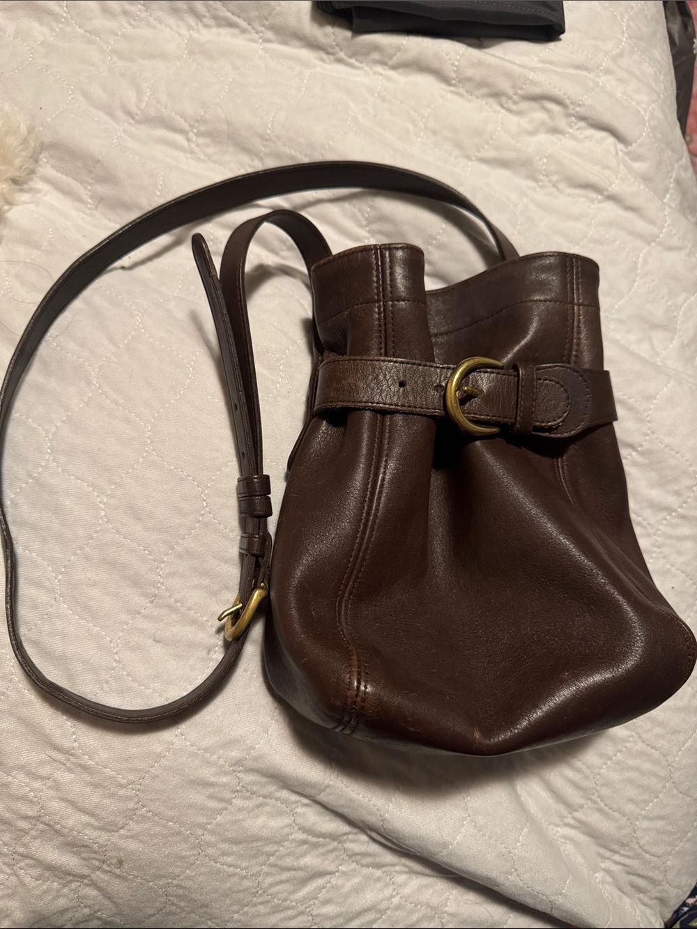 Coach Dark Brown Leather Crossbody Bucket Bag